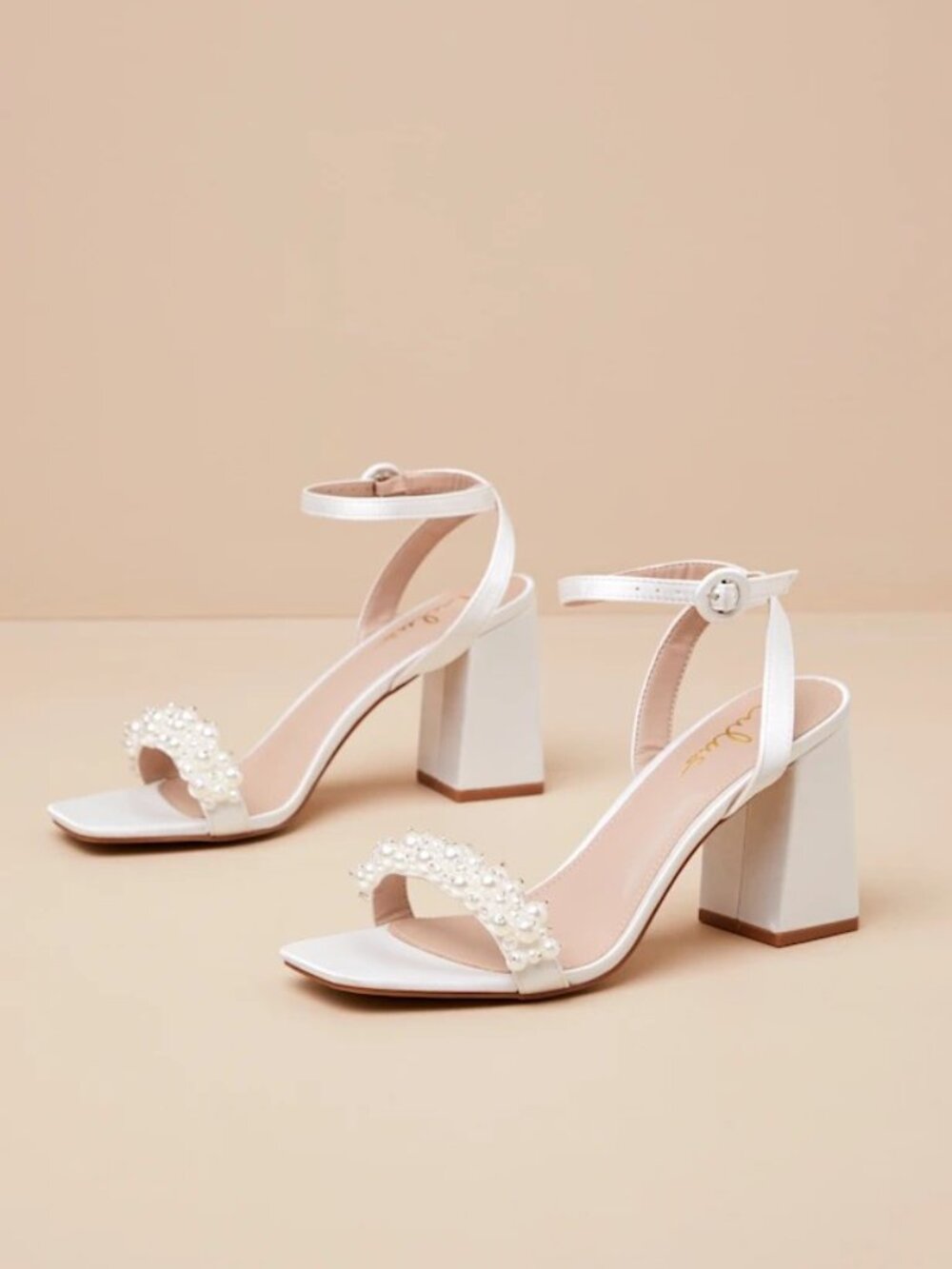 Beatta White Satin Pearl Ankle Strap High Heel Sandals Sz 8.5
